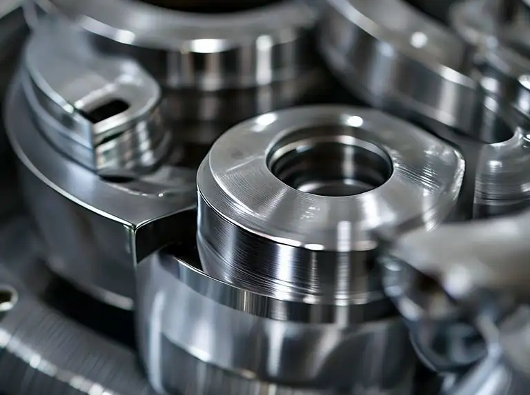 Close-up of KF vacuum flange components showing centering rings, clamps, and nipples in stainless steel